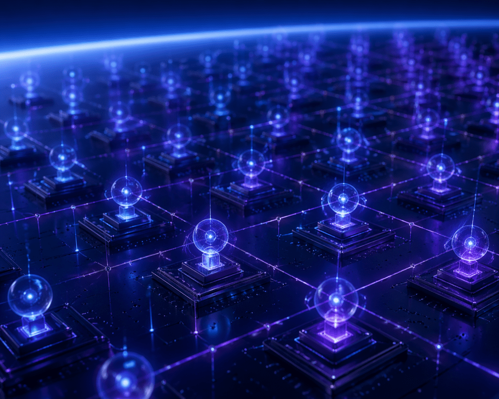 Neon quantum grid in cyberspace